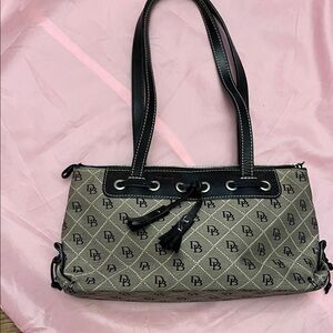 Vintage Dooney & Bourke black and gray  Logo Canvas Shoulder Bag with Black Trim